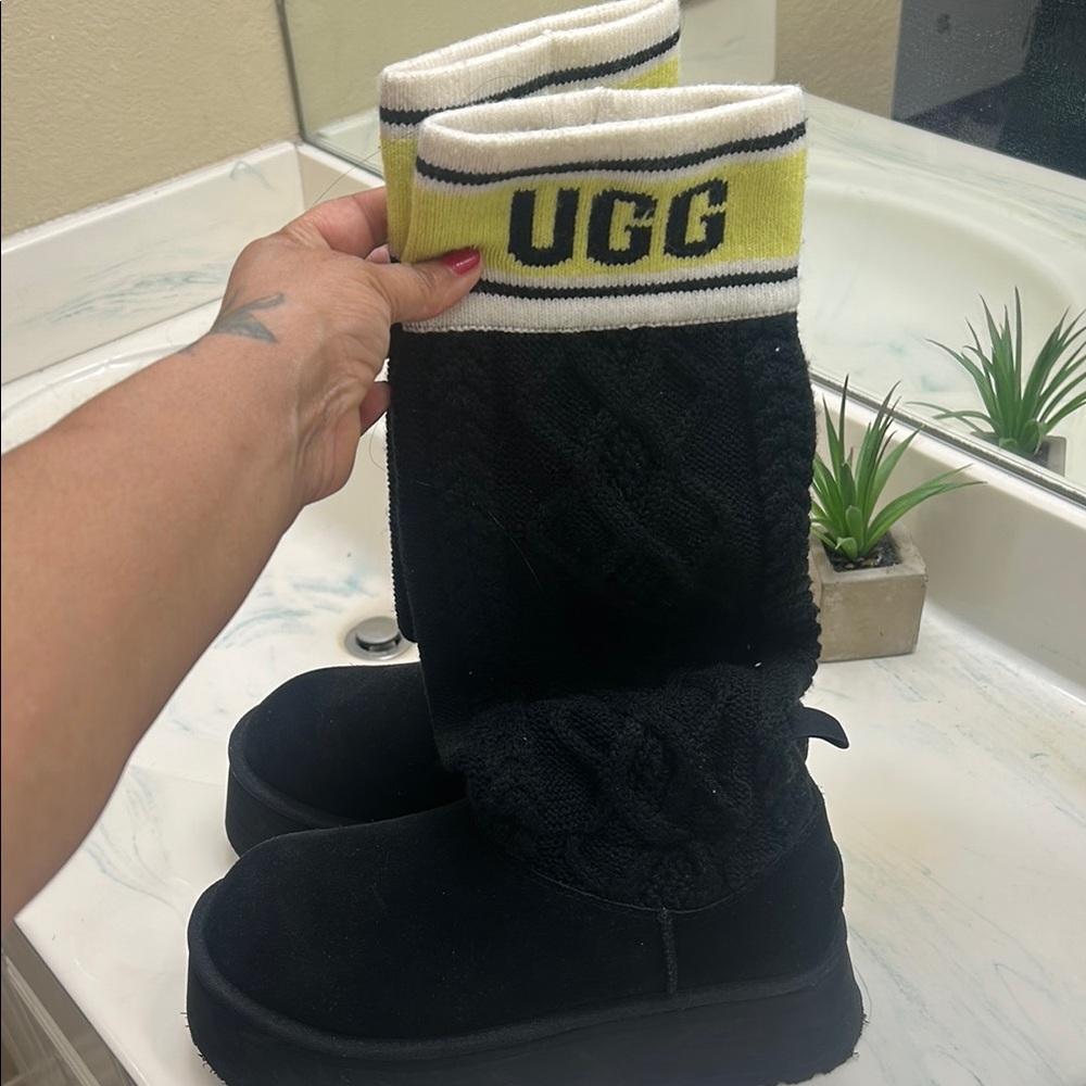 UGG Black and Yellow Knit Boots